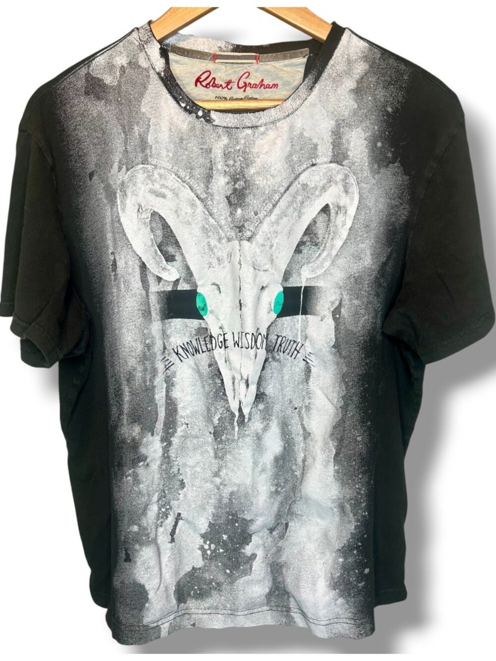 Robert Graham Mens Graphic T-Shirt Black & White Ram Skull Design biker